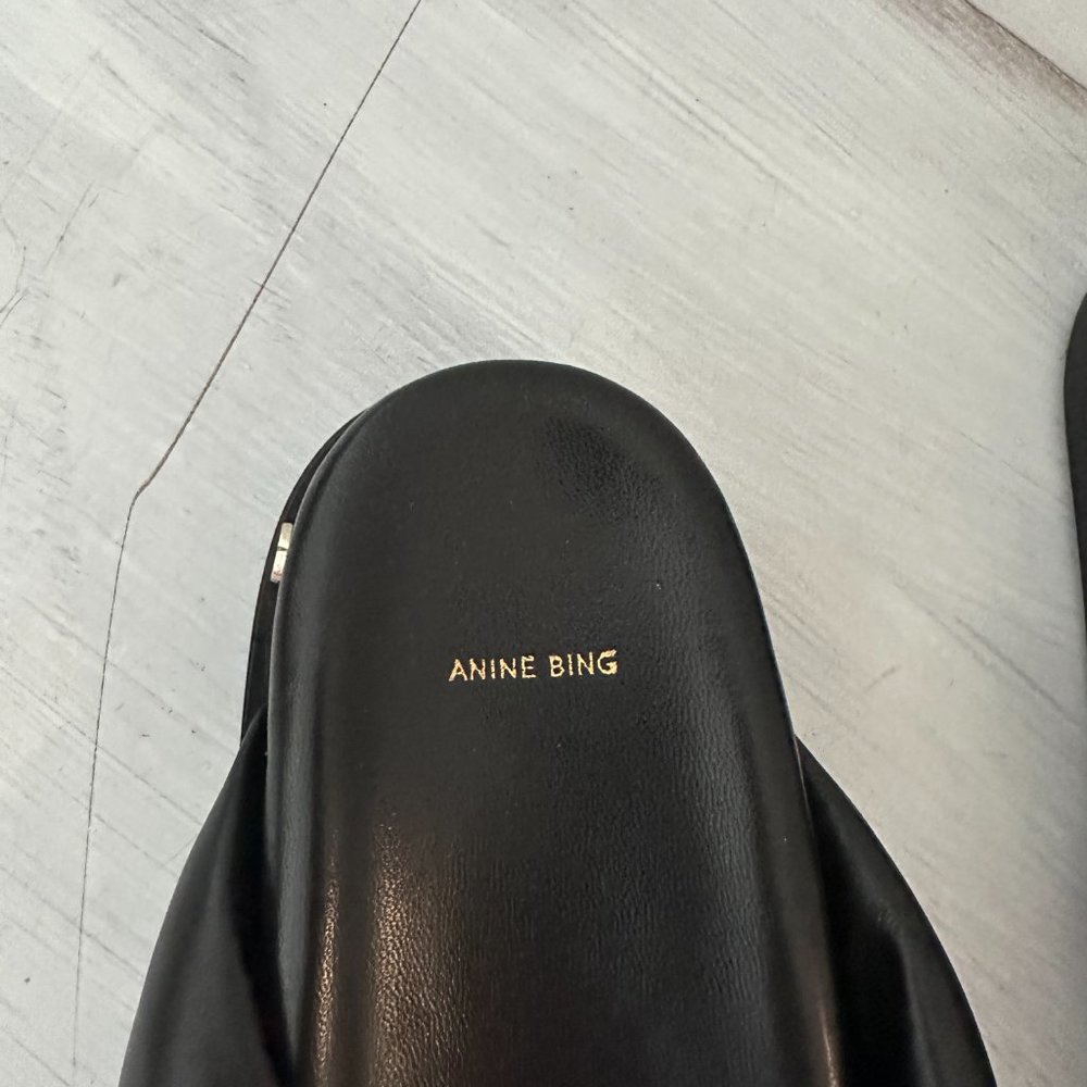 ❌SOLD❌Anine Bing Kiva Slide Sandals Sz 37 Black Leather Padded Crossover Straps - Picture 4 of 9